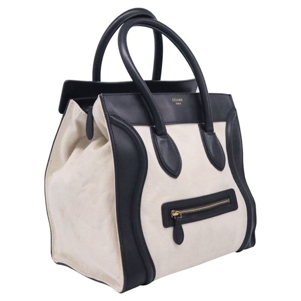 Celine Mini Luggage Tote Bag in White and Black Canvas and Leather - Picture 5 of 10